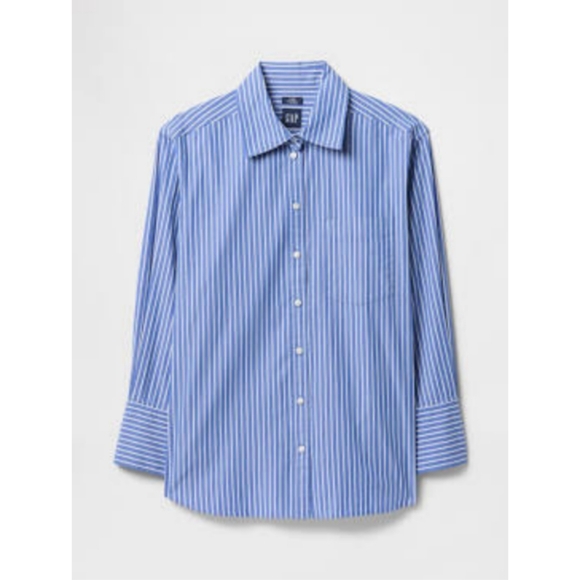 GAP || XL Blue Stripe Organic Poplin Cotton Button Down Big Shirt - Picture 1 of 8